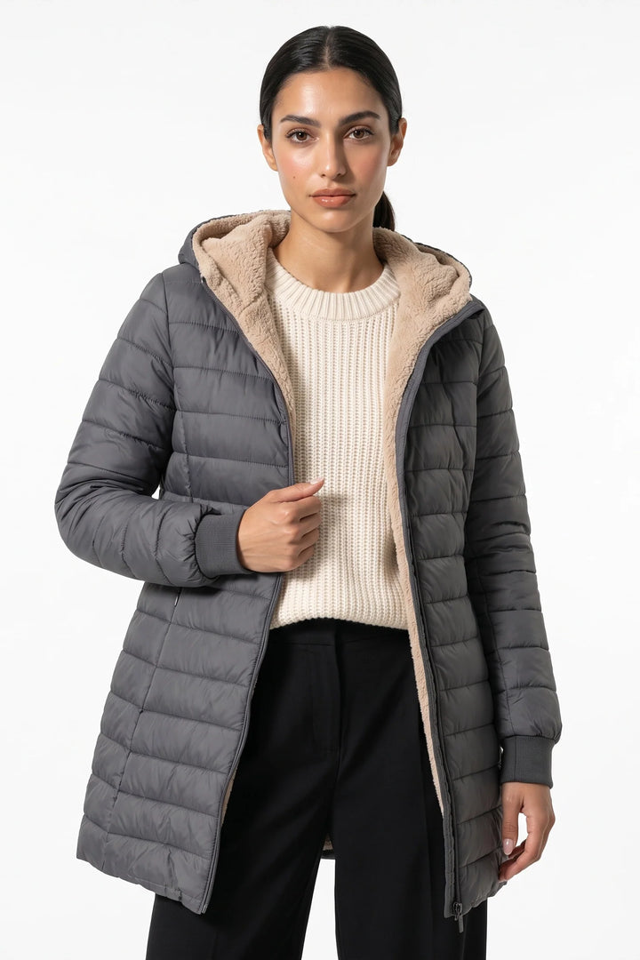 Perrine Beaulac | Women’s Winter Warm Fleece Lined Hooded Longline Puffer Coat