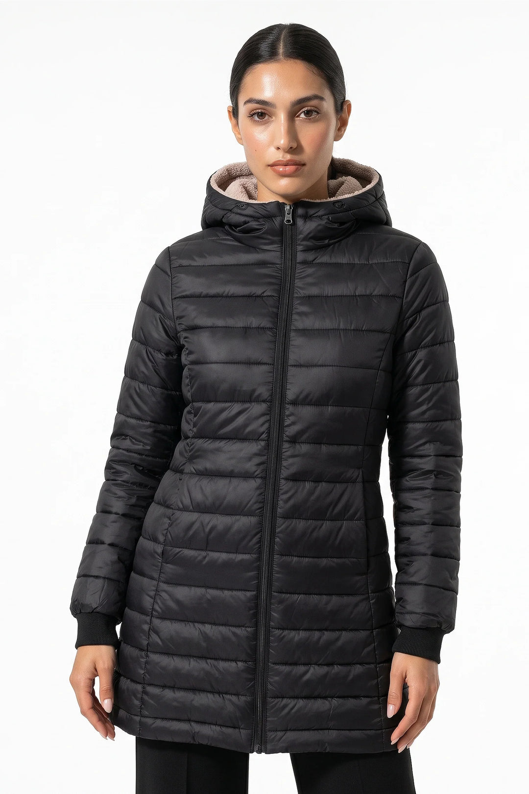 Perrine Beaulac | Women’s Winter Warm Fleece Lined Hooded Longline Puffer Coat
