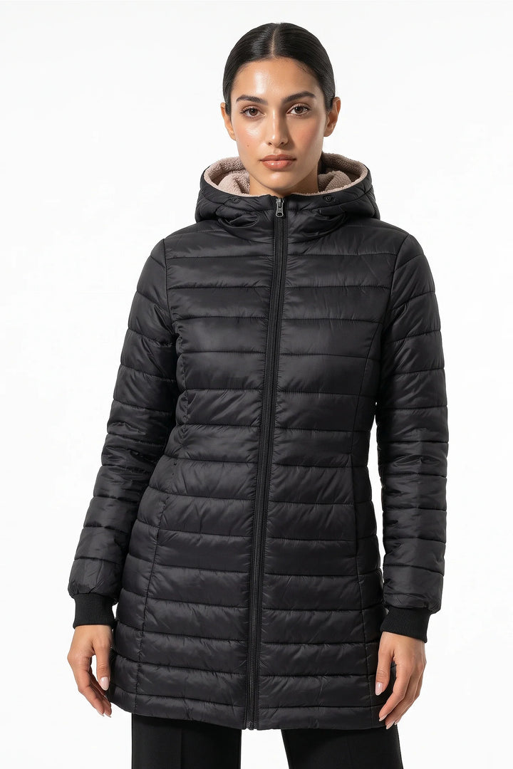 Perrine Beaulac | Women’s Winter Warm Fleece Lined Hooded Longline Puffer Coat