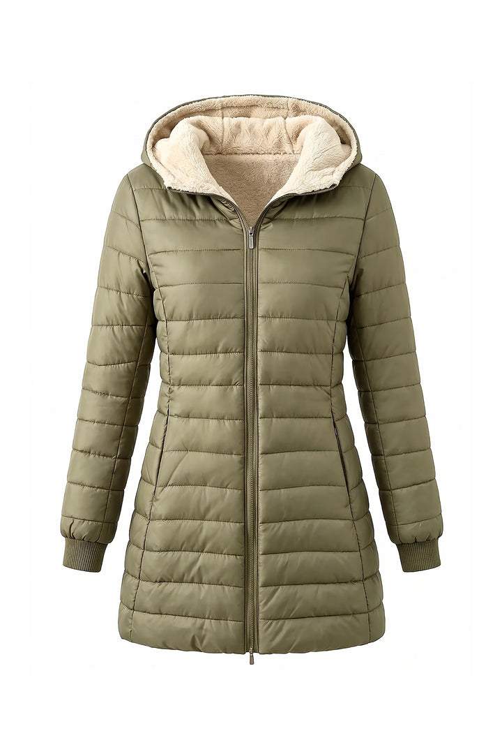 Perrine Beaulac | Women’s Winter Warm Fleece Lined Hooded Longline Puffer Coat