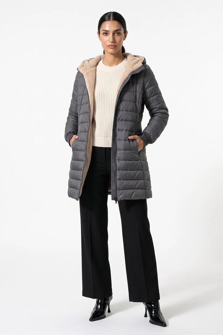 Perrine Beaulac | Women’s Winter Warm Fleece Lined Hooded Longline Puffer Coat