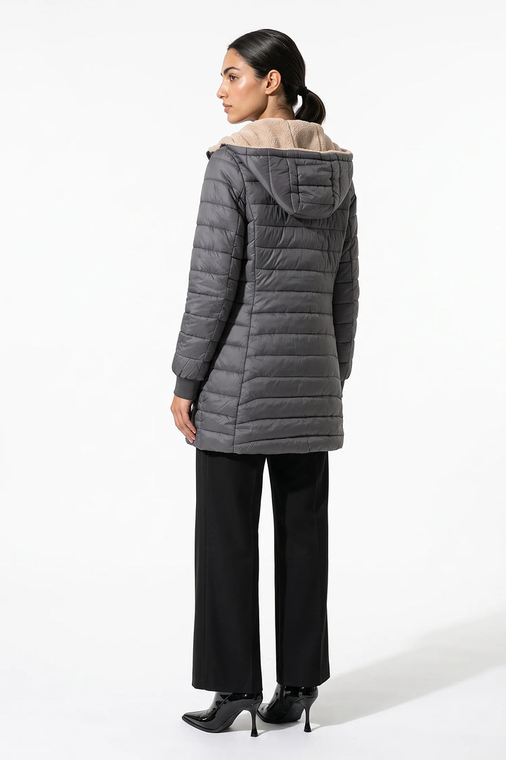 Perrine Beaulac | Women’s Winter Warm Fleece Lined Hooded Longline Puffer Coat