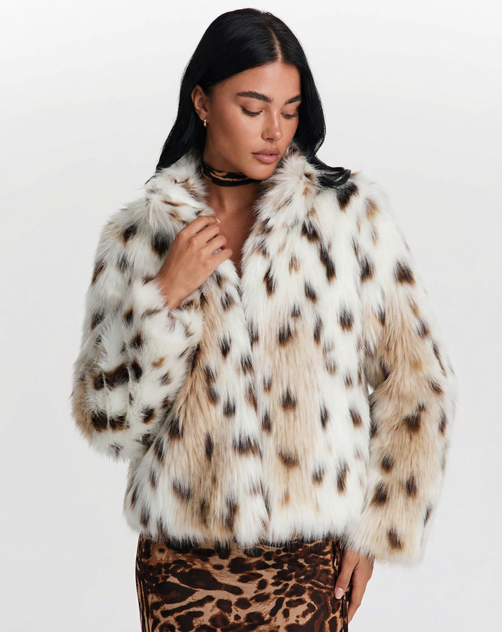 Clélie Aubanel  | Animal Print Faux Fur Cropped Jacket