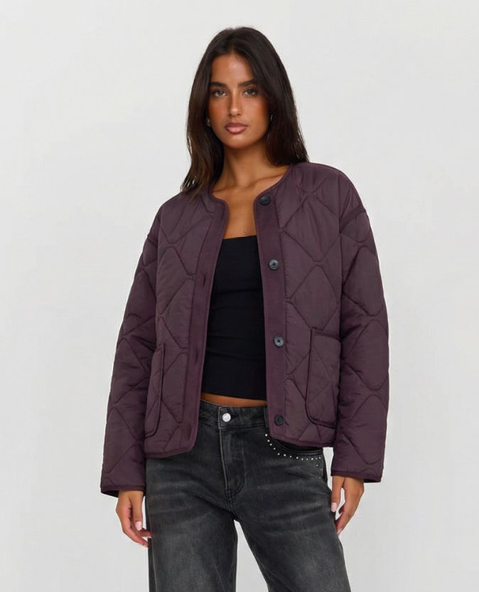 Oriane Pichon | Collarless Diamond Quilted Jacket