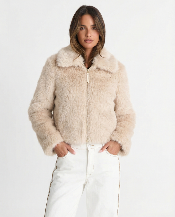 Bertille Marais  | Zip-Up Cropped Faux Fur Jacket