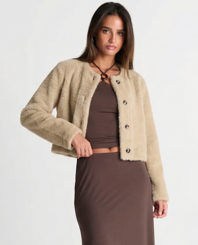 Éléonore Charvet  | Cropped Faux Fur Button-Down Jacket