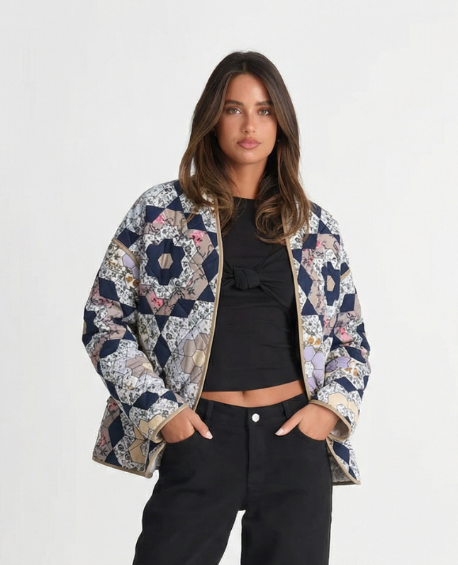 Danaé Chevallier | Navy Floral Quilted Patchwork Jacket