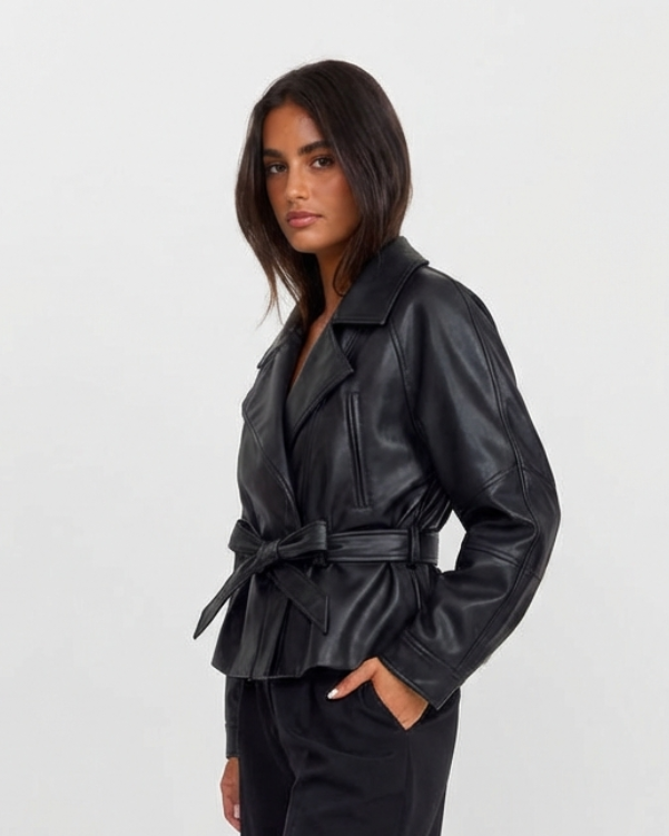 Avril Boulanger | Cropped Faux Leather Trench Coat