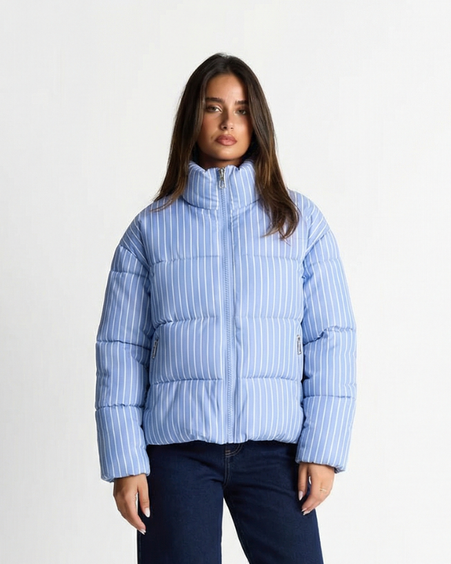 Charlène Camus | Pinstripe Cropped Puffer Jacket