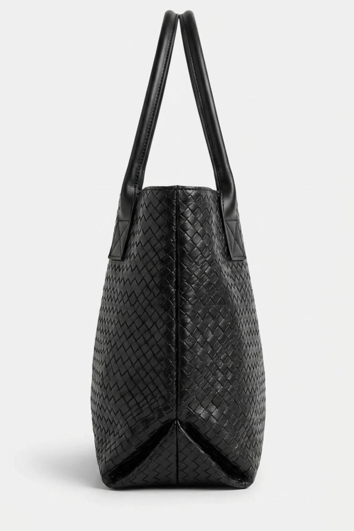 Honorine Delaunay | Women’s Spacious Woven Black Leather Tote Bag Large Shoulder Handles
