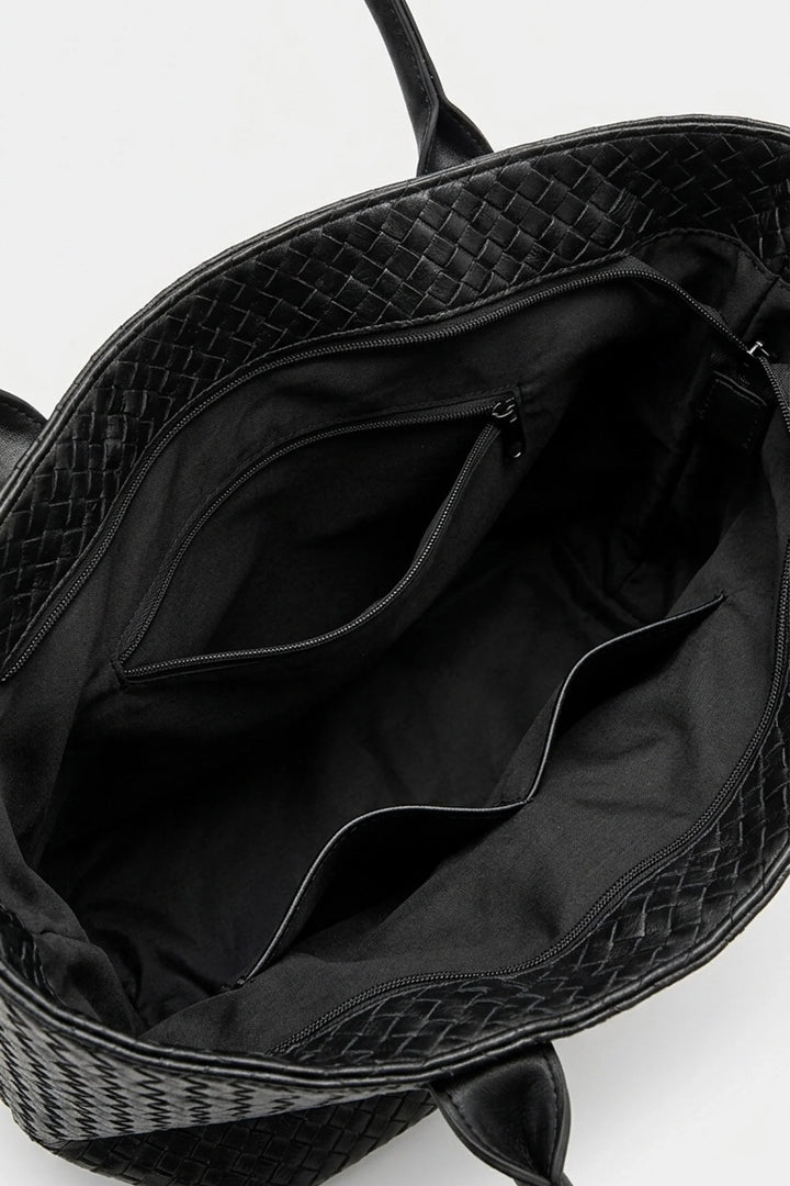 Honorine Delaunay | Women’s Spacious Woven Black Leather Tote Bag Large Shoulder Handles