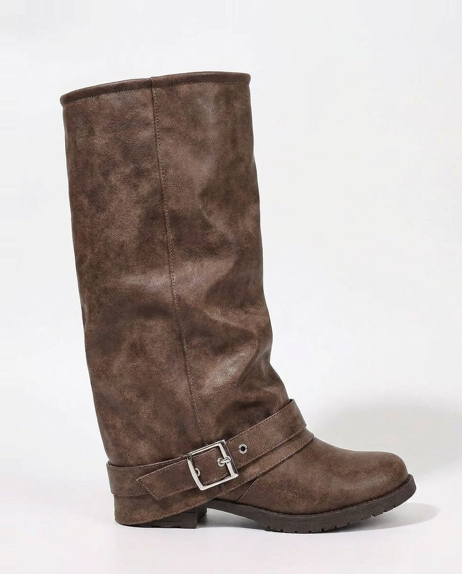 Juline Belcour | Slouchy Buckle Strap Knee-High Boots