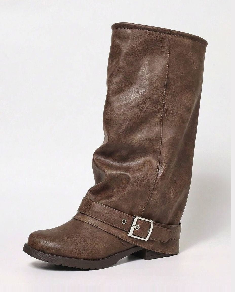 Juline Belcour | Slouchy Buckle Strap Knee-High Boots