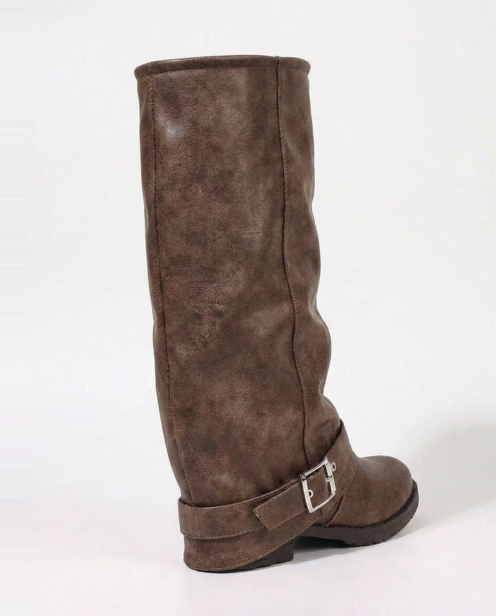 Juline Belcour | Slouchy Buckle Strap Knee-High Boots