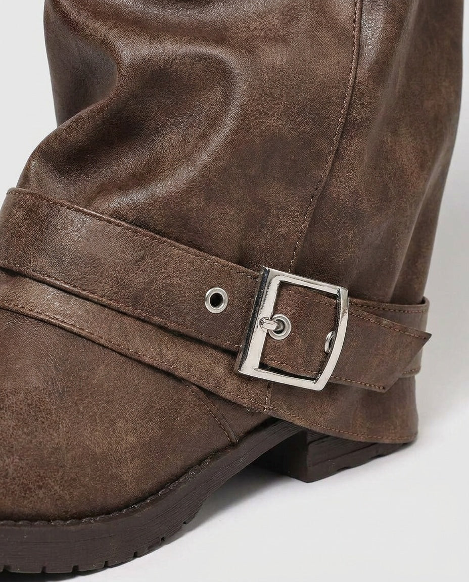 Juline Belcour | Slouchy Buckle Strap Knee-High Boots