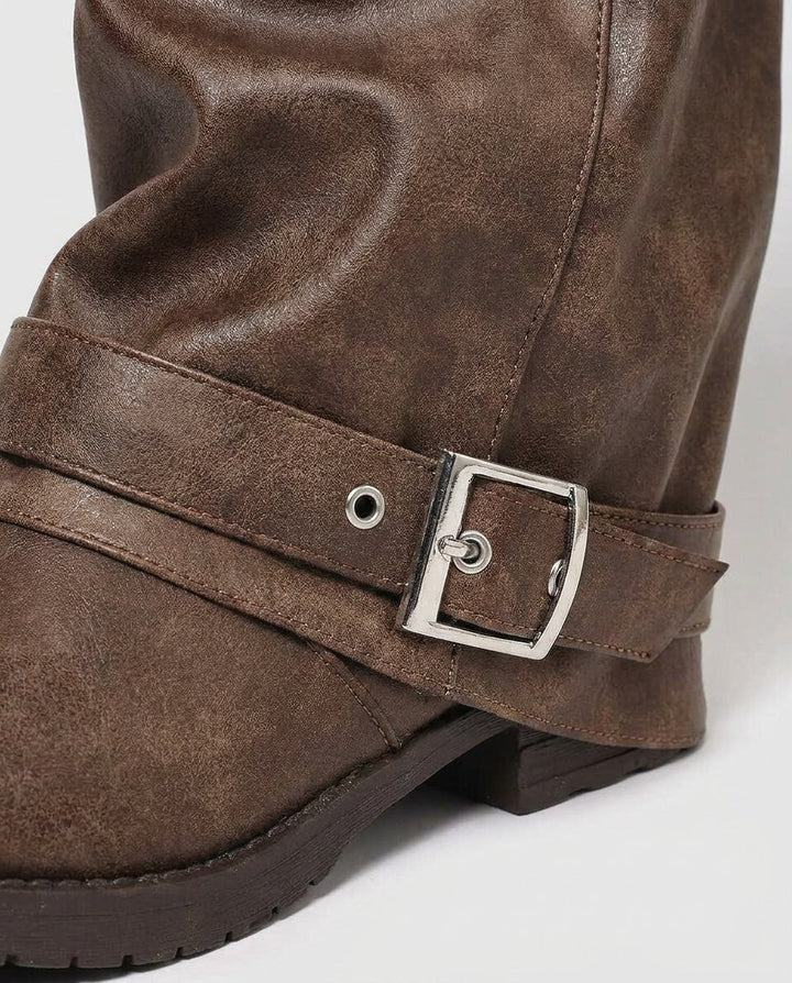 Juline Belcour | Slouchy Buckle Strap Knee-High Boots