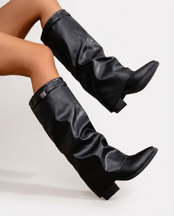 Théa Clairon | Fold-Over Cuff Buckle Strap Knee-High Boots