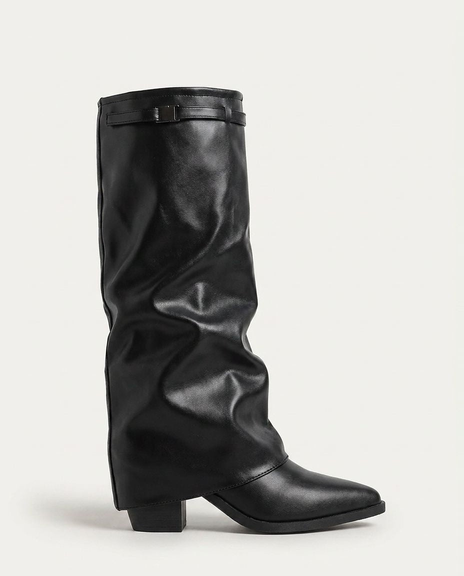 Théa Clairon | Fold-Over Cuff Buckle Strap Knee-High Boots