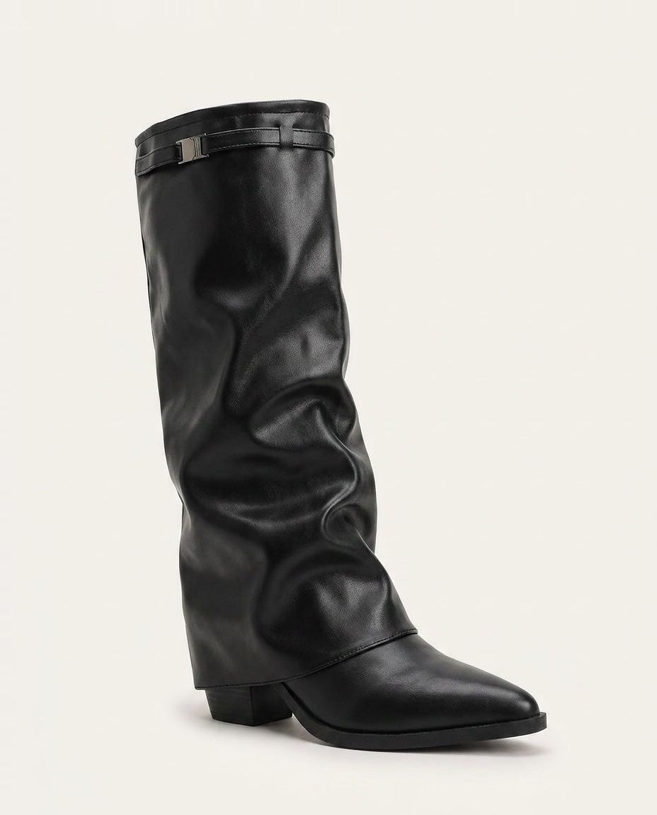 Théa Clairon | Fold-Over Cuff Buckle Strap Knee-High Boots