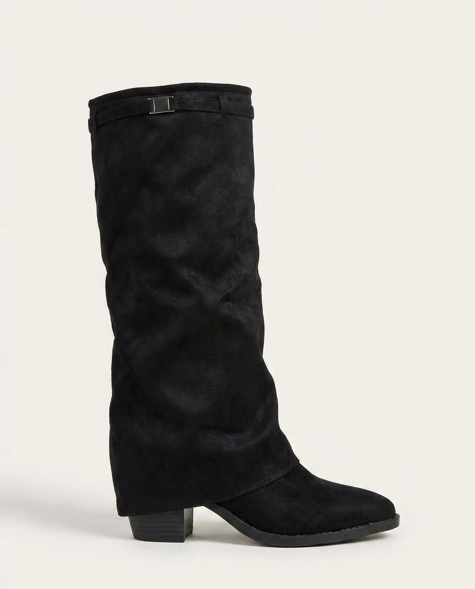 Ombeline Vautier | Stacked Heel Fold-Over Knee-High Boots