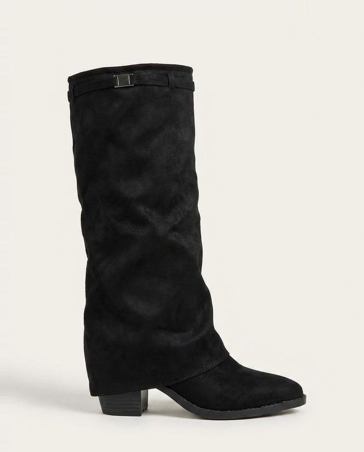 Ombeline Vautier | Stacked Heel Fold-Over Knee-High Boots