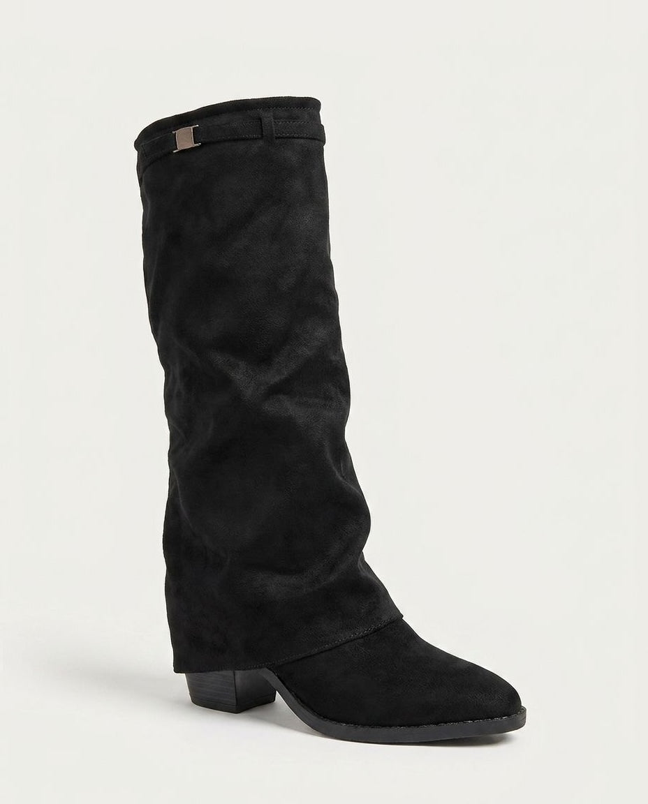Ombeline Vautier | Stacked Heel Fold-Over Knee-High Boots