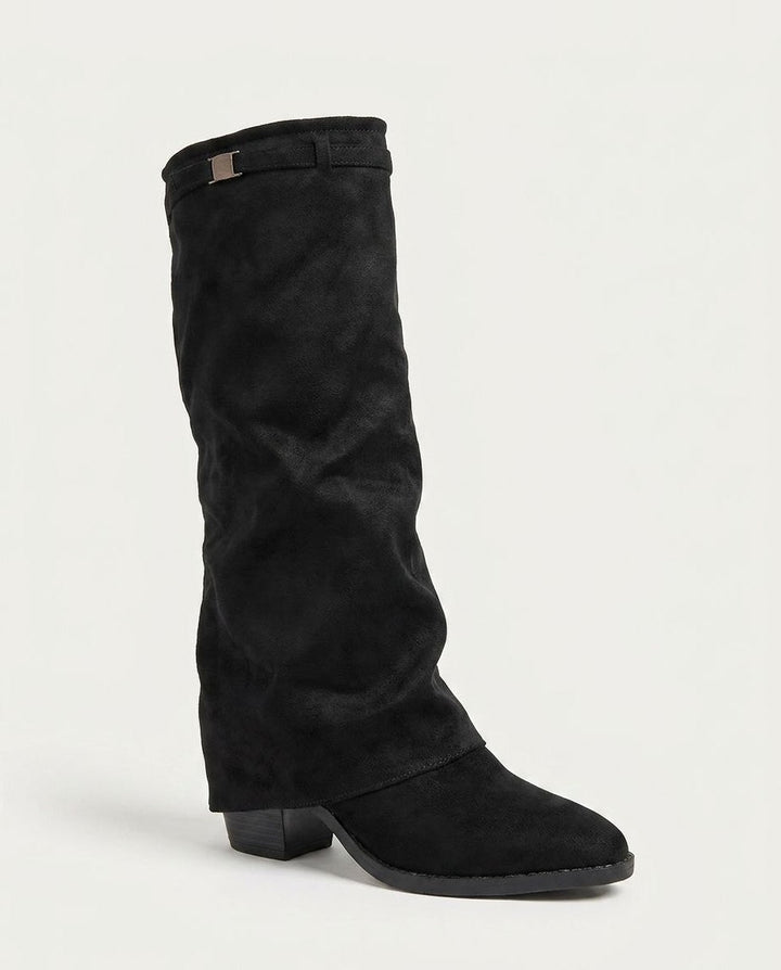 Ombeline Vautier | Stacked Heel Fold-Over Knee-High Boots