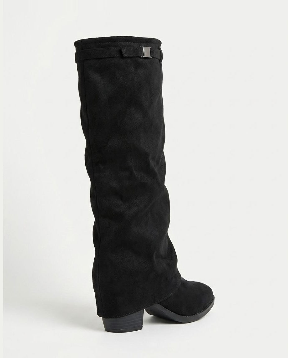 Ombeline Vautier | Stacked Heel Fold-Over Knee-High Boots