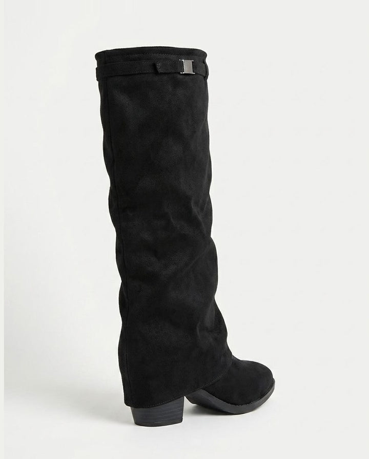 Ombeline Vautier | Stacked Heel Fold-Over Knee-High Boots
