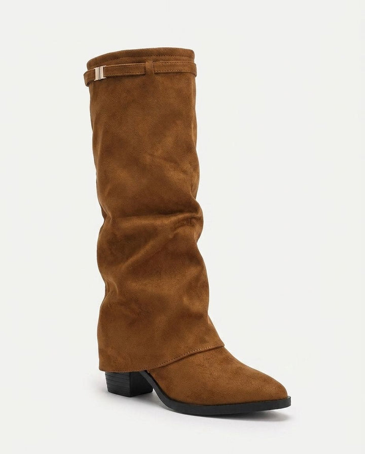 Ombeline Vautier | Stacked Heel Fold-Over Knee-High Boots