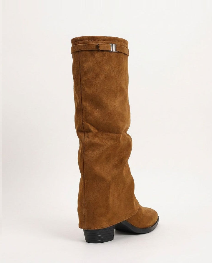Ombeline Vautier | Stacked Heel Fold-Over Knee-High Boots