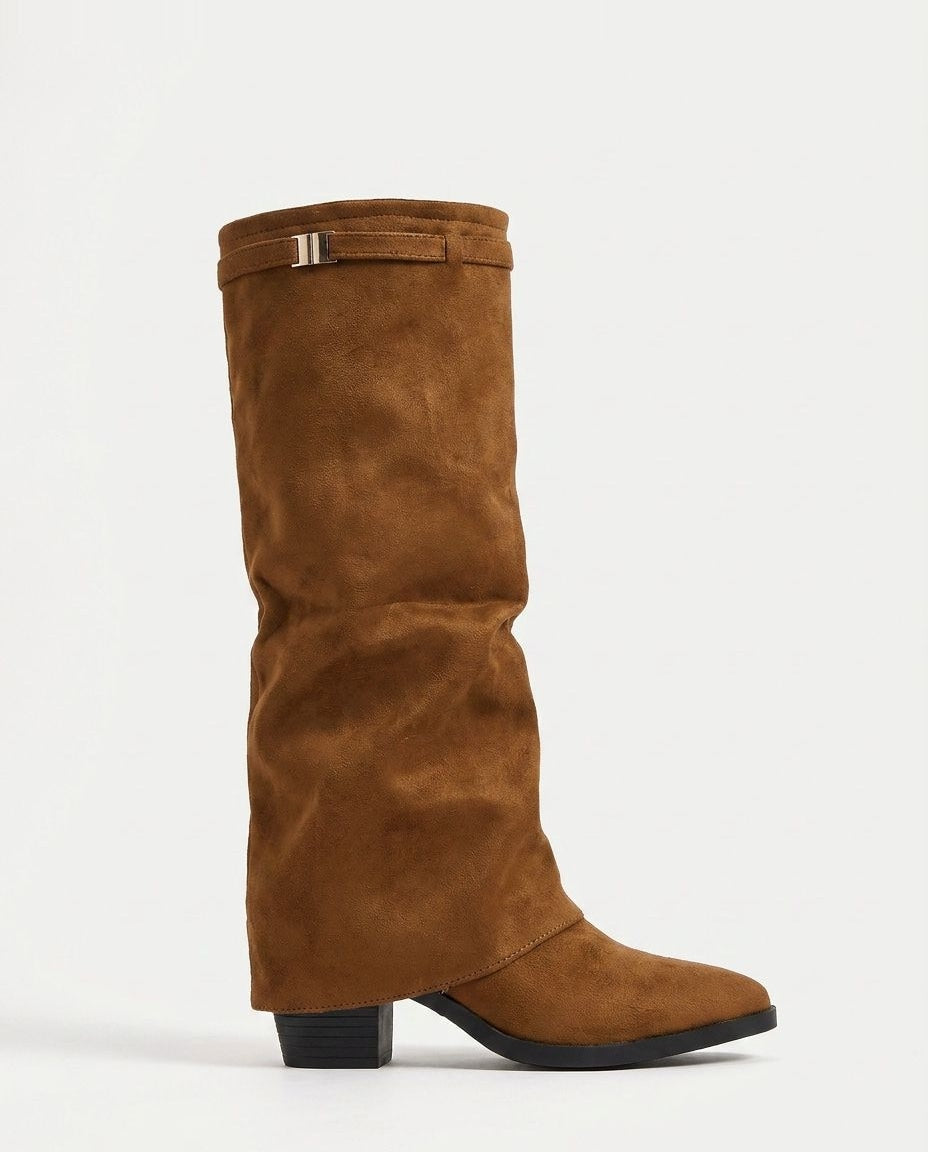 Ombeline Vautier | Stacked Heel Fold-Over Knee-High Boots
