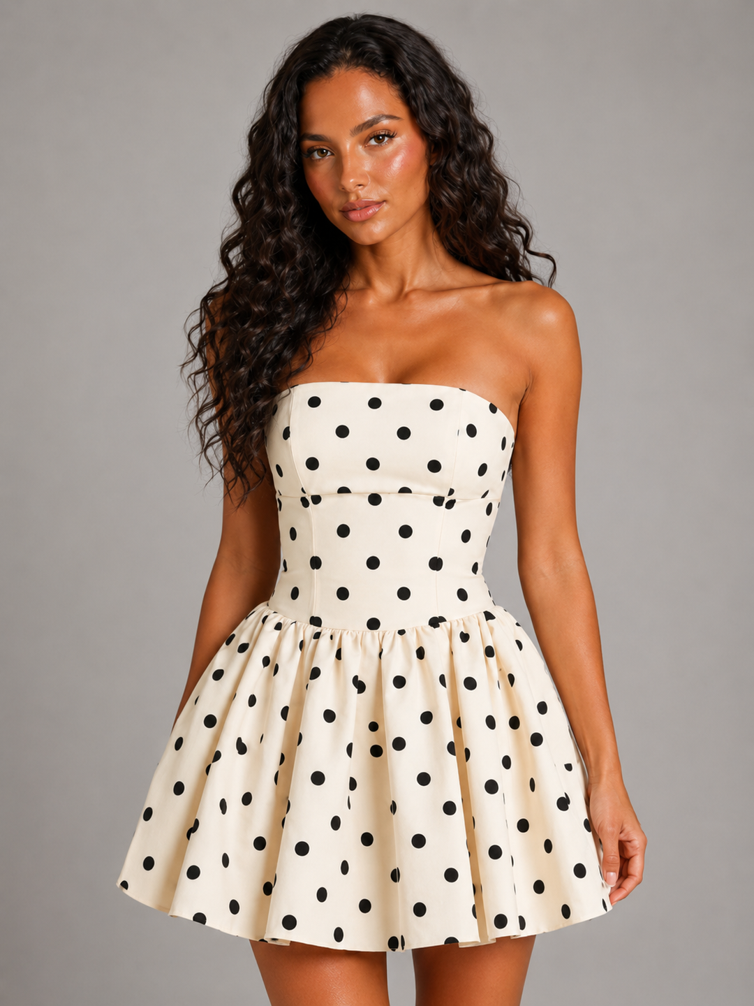 Priscille Charnay | Strapless Corset Polka Dot Homecoming Mini Dress