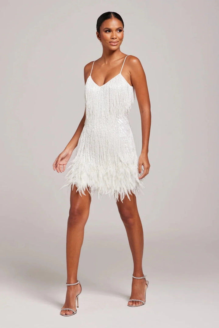 Garance Picard | Fringe Feather Mini Dress with Spaghetti Straps