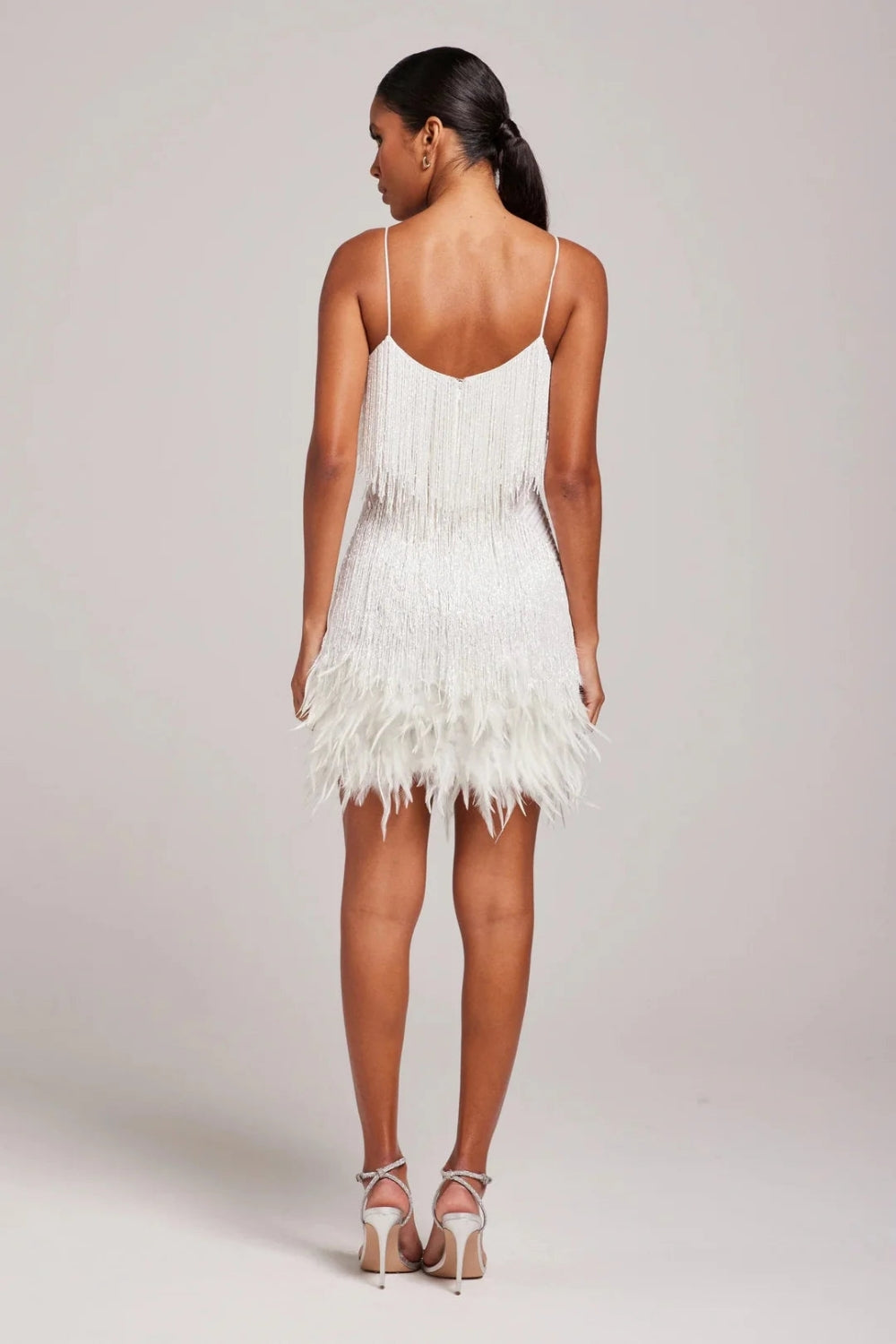 Garance Picard | Fringe Feather Mini Dress with Spaghetti Straps