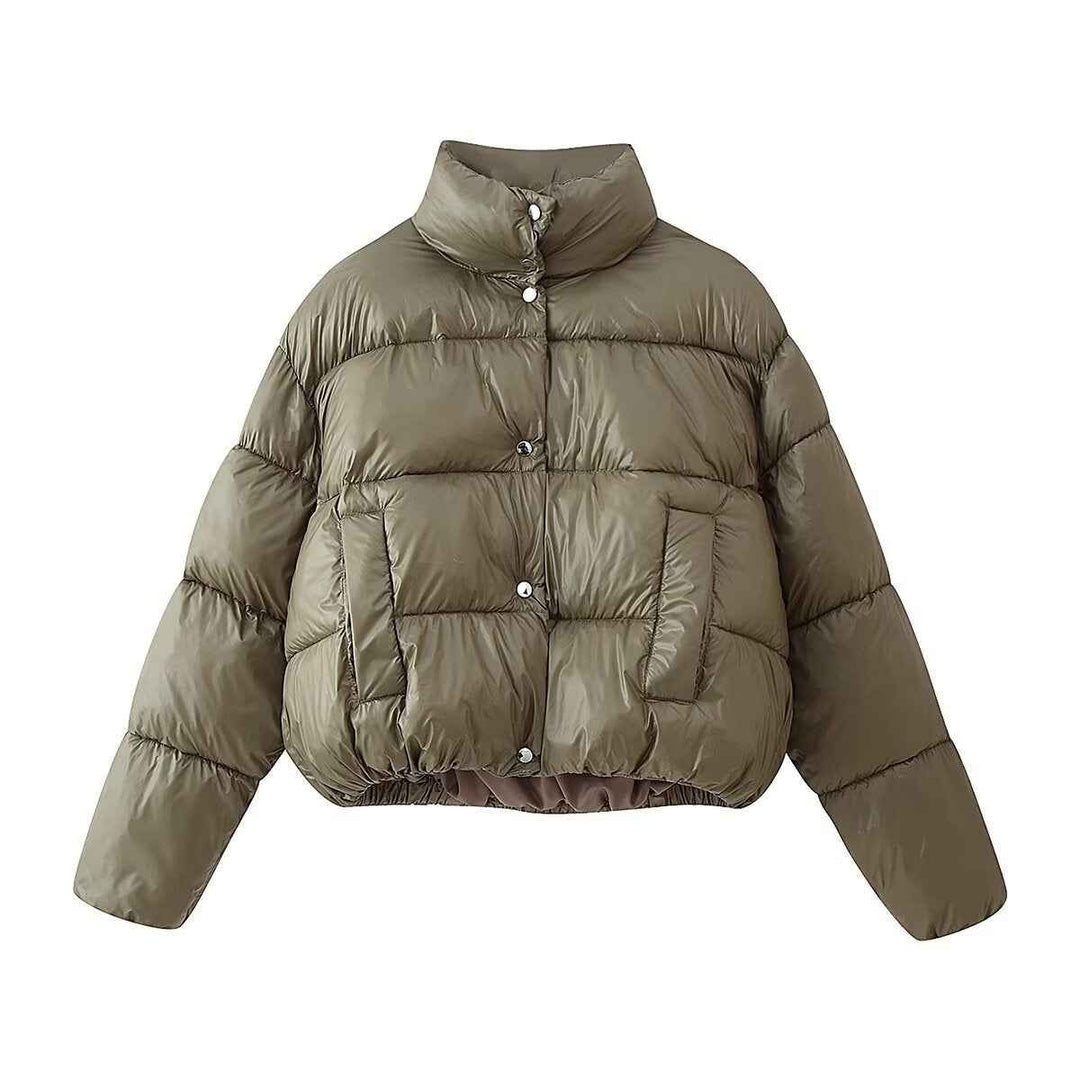 Éléa Merville | High Collar Quilted Cropped Puffer Jacket