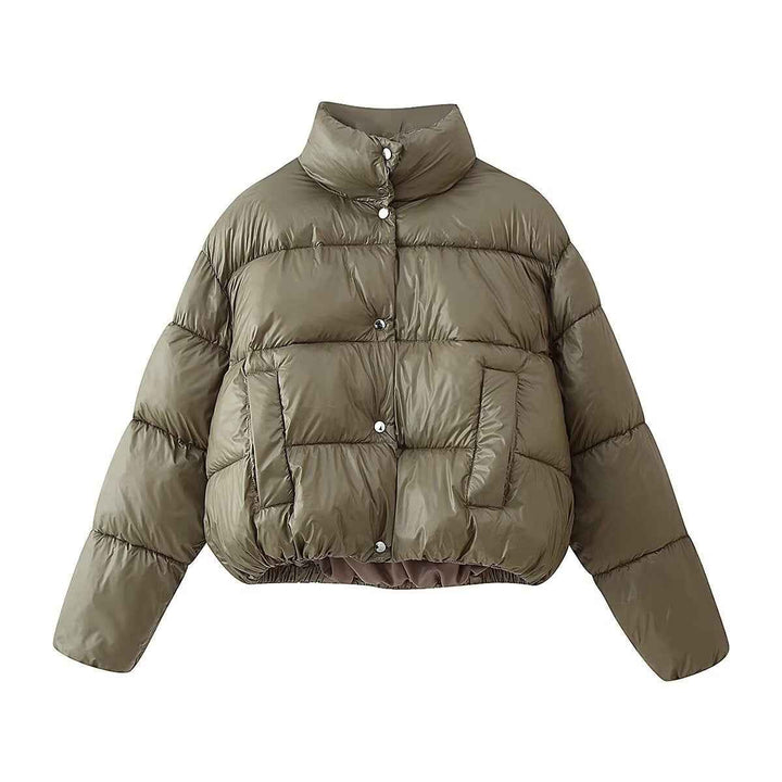 Éléa Merville | High Collar Quilted Cropped Puffer Jacket