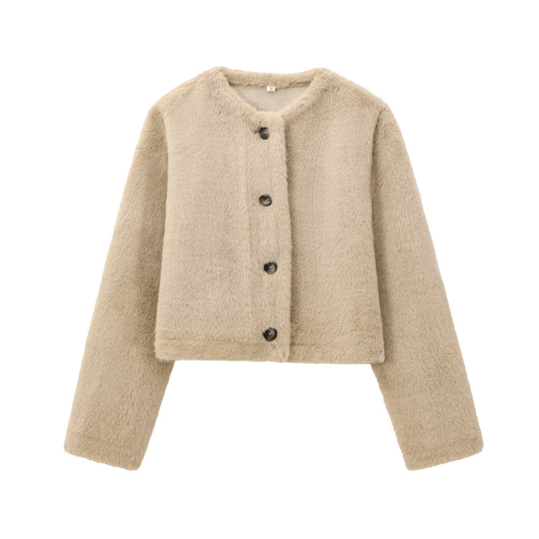 Éléonore Charvet  | Cropped Faux Fur Button-Down Jacket