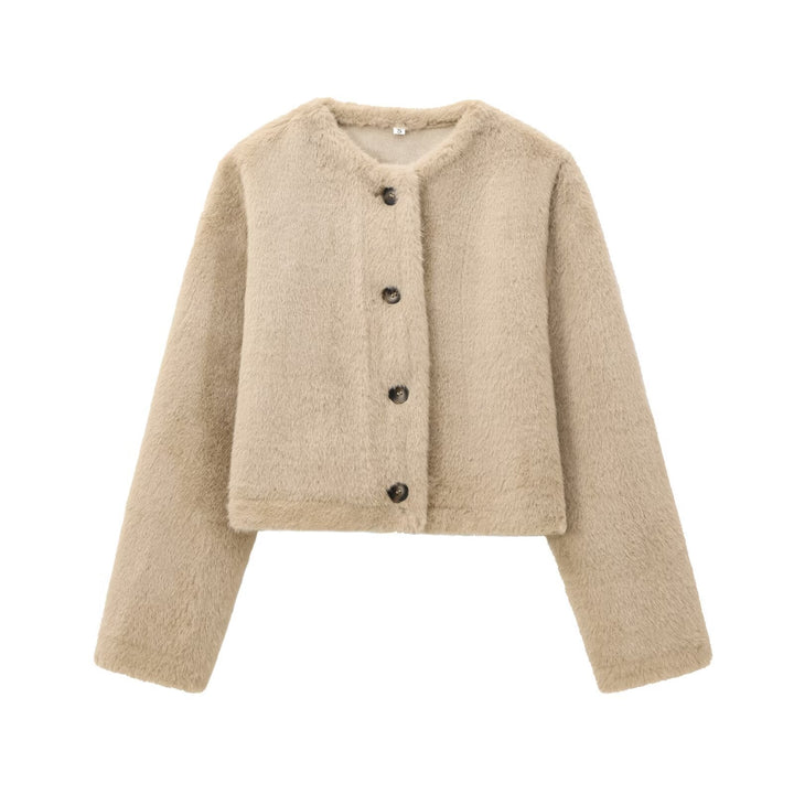 Éléonore Charvet  | Cropped Faux Fur Button-Down Jacket