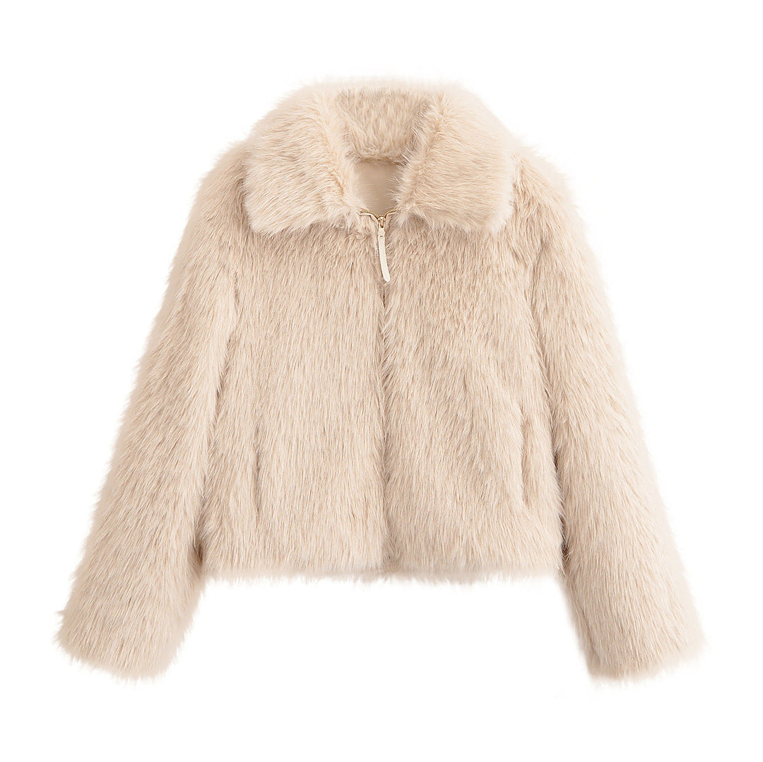 Bertille Marais  | Zip-Up Cropped Faux Fur Jacket