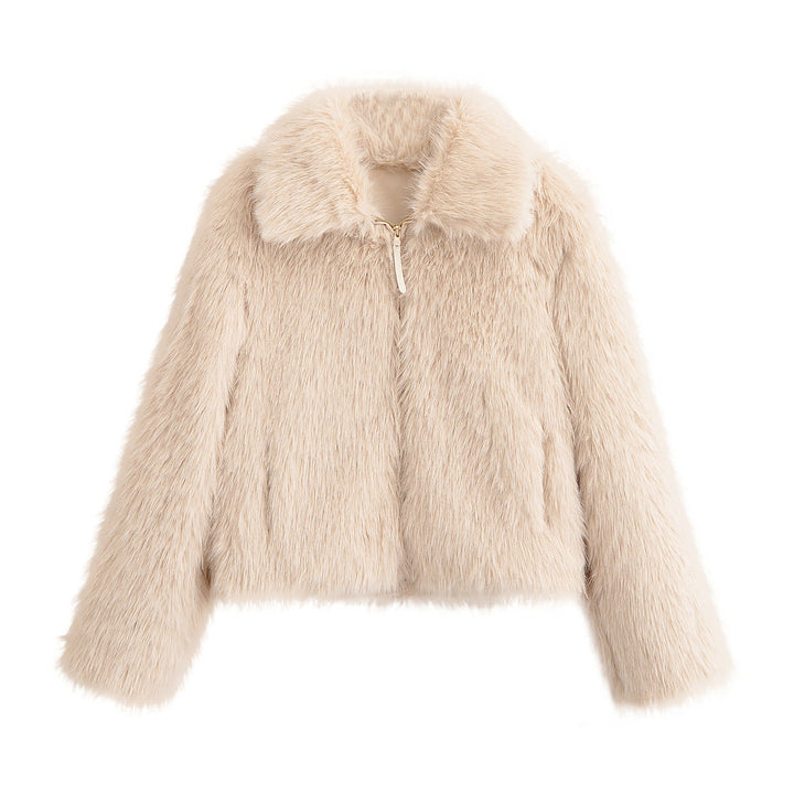 Bertille Marais  | Zip-Up Cropped Faux Fur Jacket