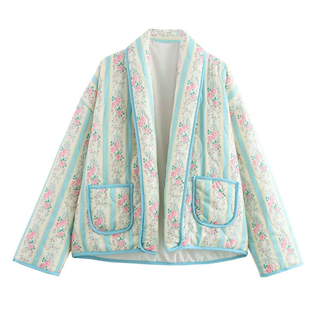 Diane Chardin | Floral Quilted Shawl Collar Jacket