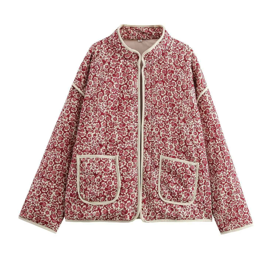Pélagie Collet | Red Floral Quilted Zip-Up Jacket