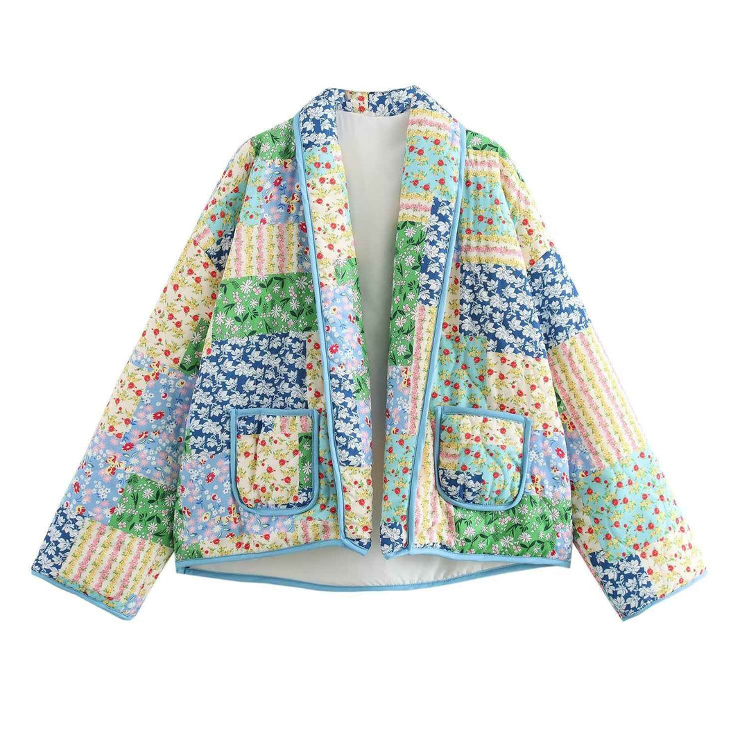 Diane Chardin | Floral Quilted Shawl Collar Jacket