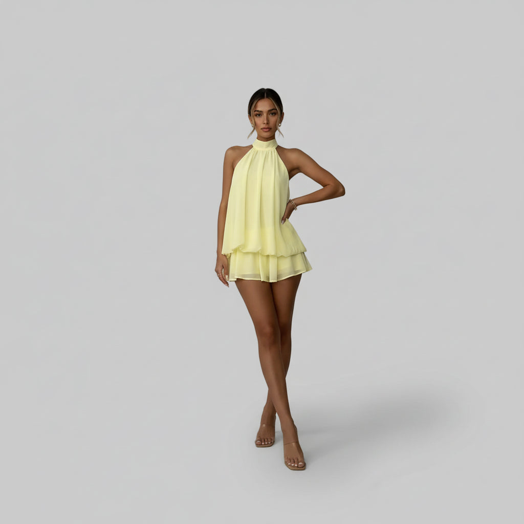 Lucienne Valéry | Flowy Halter Tiered Mini Dress