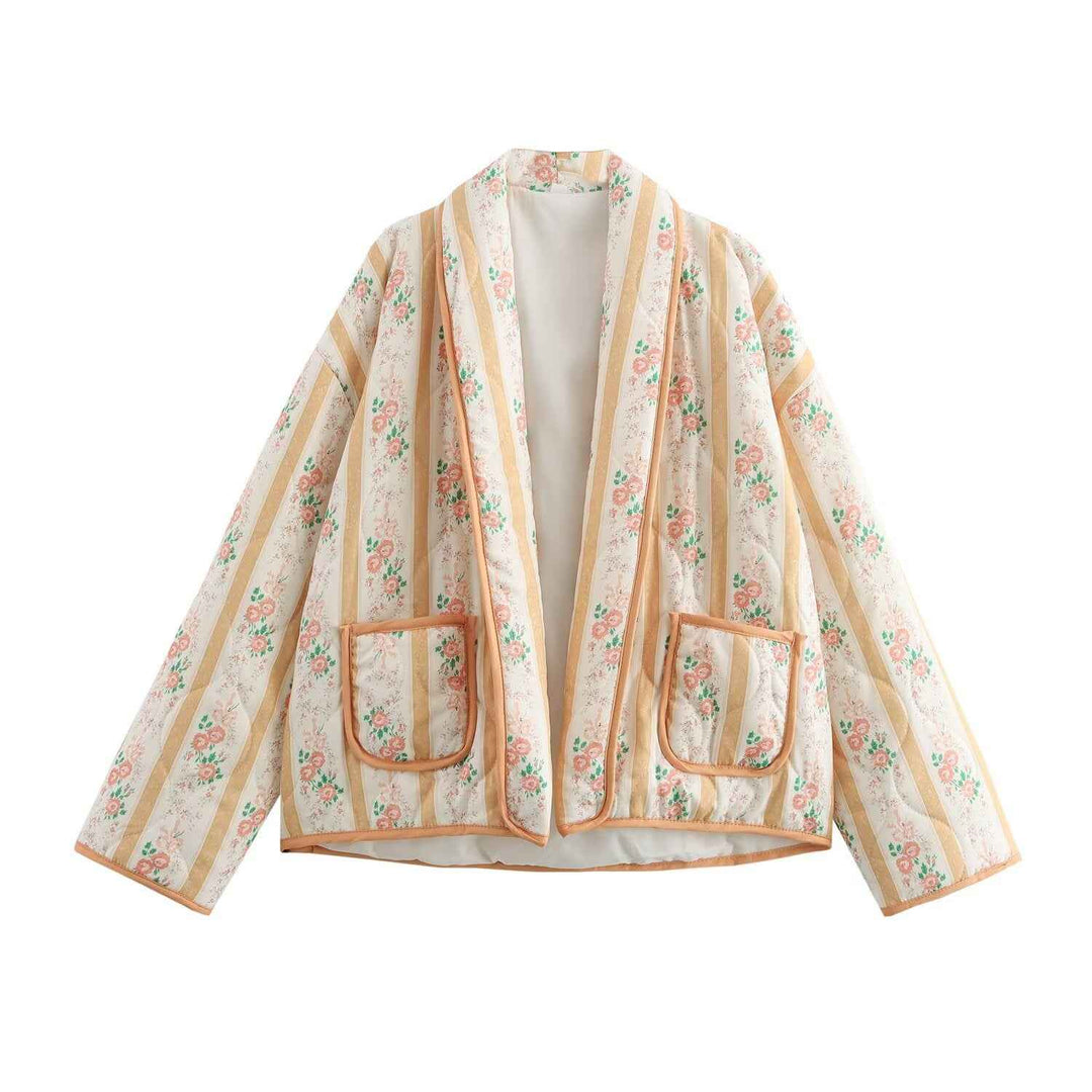 Diane Chardin | Floral Quilted Shawl Collar Jacket