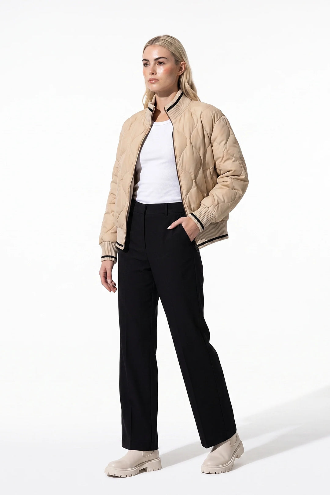 Raphaëlle Montciel | Women’s Winter Warm Quilted Bomber Jacket with Ribbed Stand Collar