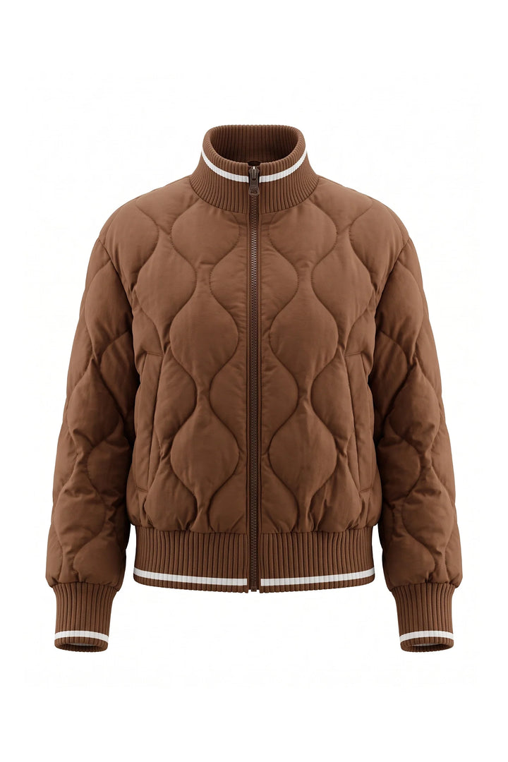 Raphaëlle Montciel | Women’s Winter Warm Quilted Bomber Jacket with Ribbed Stand Collar