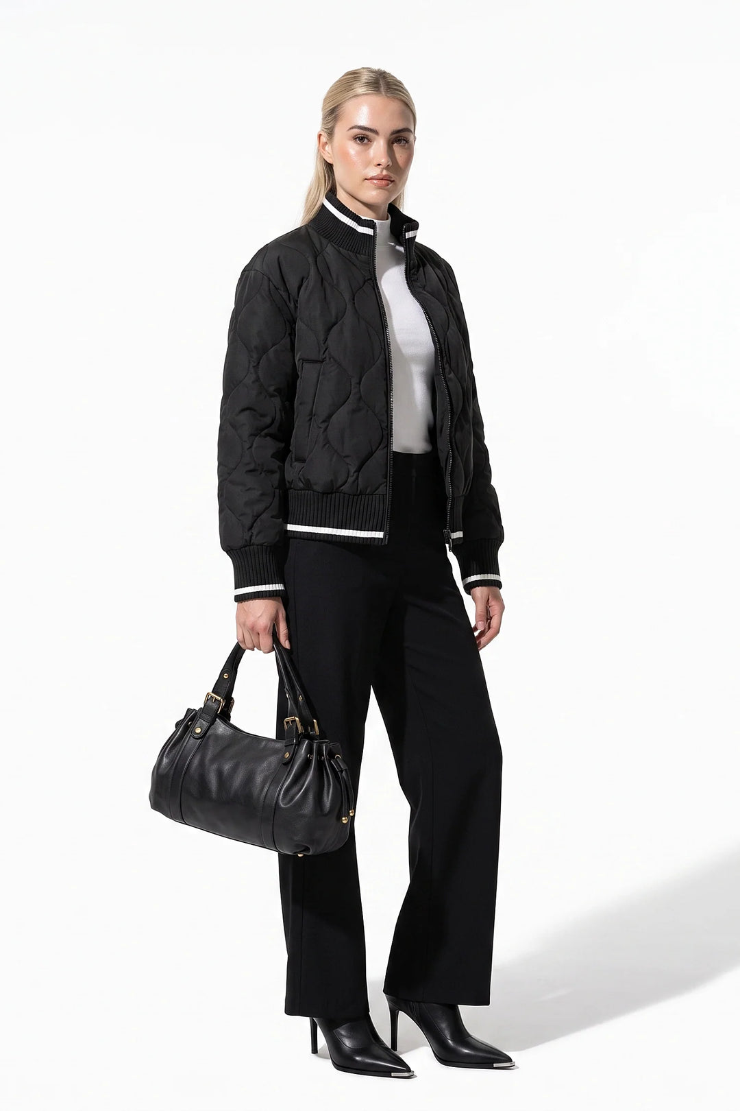 Raphaëlle Montciel | Women’s Winter Warm Quilted Bomber Jacket with Ribbed Stand Collar