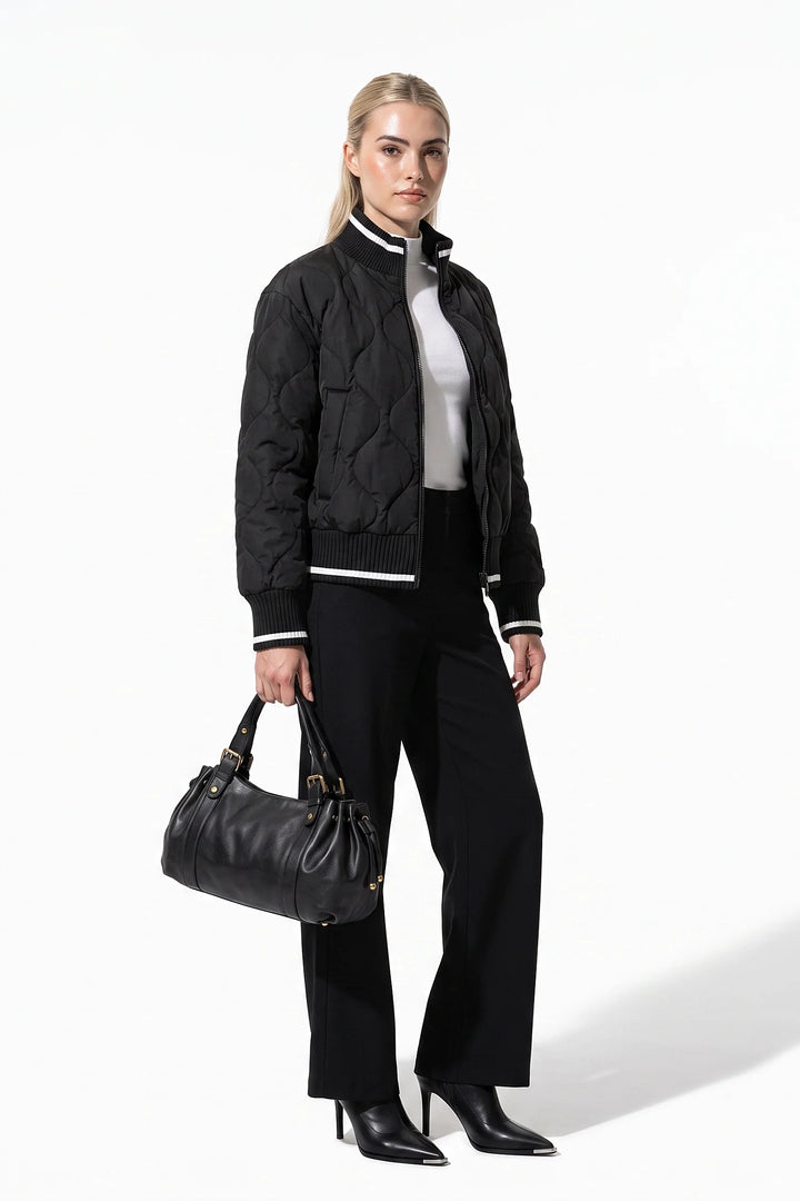 Raphaëlle Montciel | Women’s Winter Warm Quilted Bomber Jacket with Ribbed Stand Collar